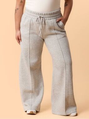 Blogilates Women's Travel Trouser High-Rise Wide Leg Sweatpants - Heathered Gray